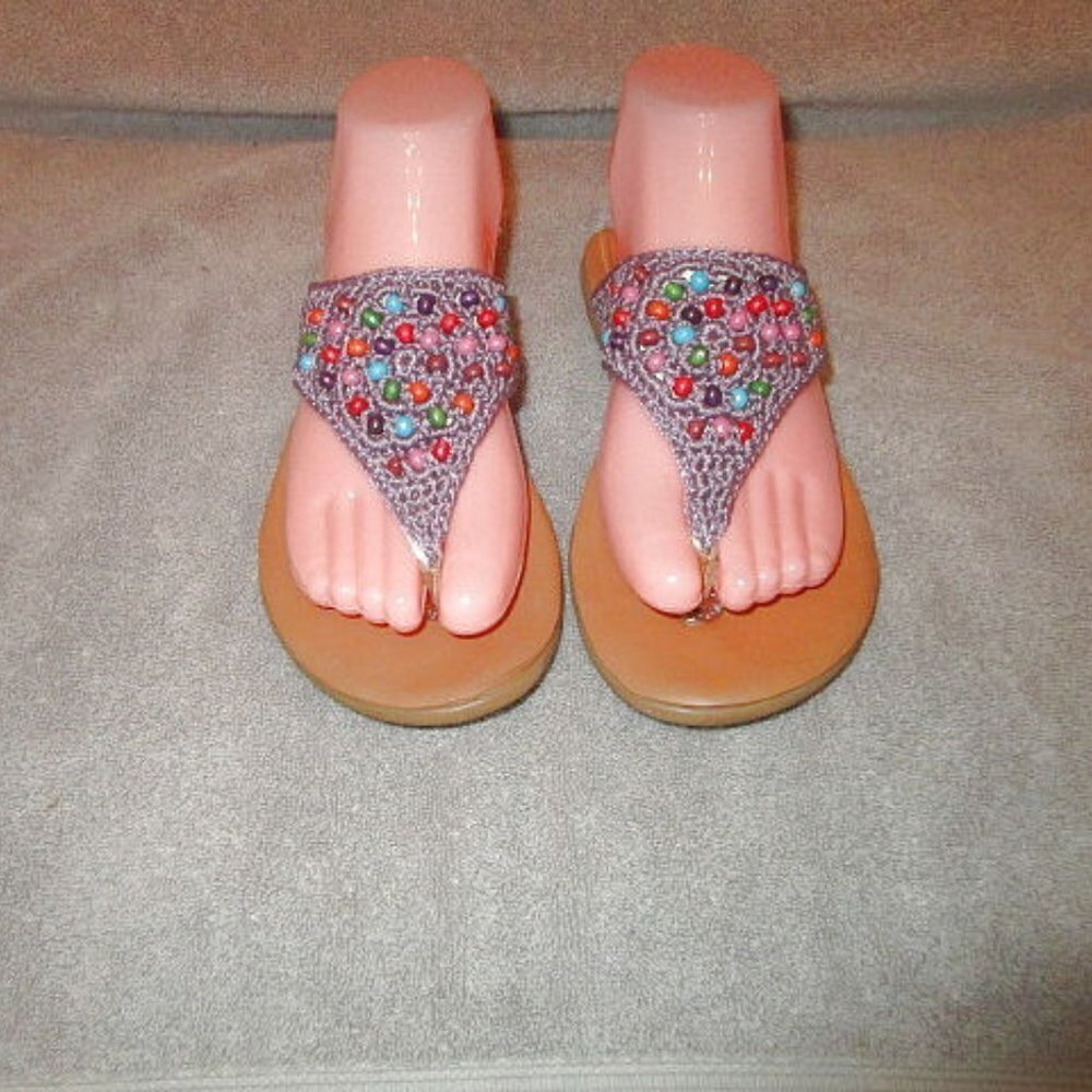 The Sak Crochet Flip Flops Size 6 Beaded Slip On Shana Sandals Boho Festival